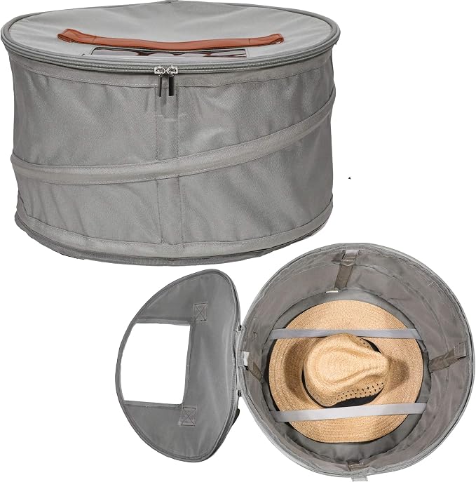 Hat Storage Box | Stuffed Animal Toy Storage | Stackable Round Pop-up Container | Travel Hat Boxes for Women & Men | Closet Organizer w Lid | Dust Cover Cowboy Sun Beach Hats (Gray, 2 Pack)