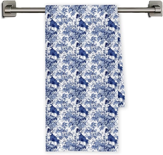 Chicimln Chinoiserie Australian Shepherd Dog Kitchen Towels, Australian Shepherd Gifts Decorative Hand Towels for Bathroom, Blue and White Dog Dish Tea Towel Drying Cloth for Kitchen, 16x24 Inch
