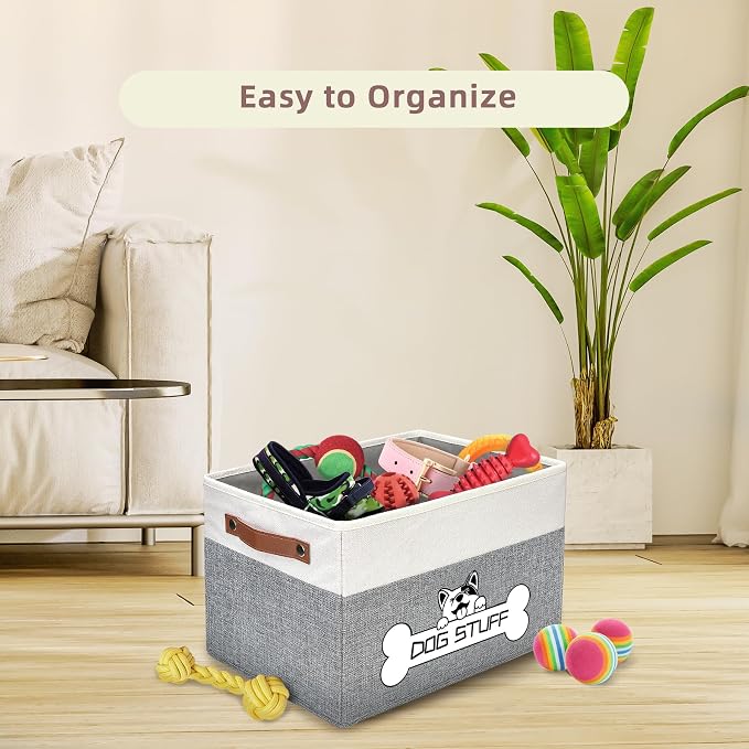 Collapsible Box, Dog Toy Basket, Storage Bin for Pet Accessories | Fabric Storage with Handle, Organizer for Living Room, Gray