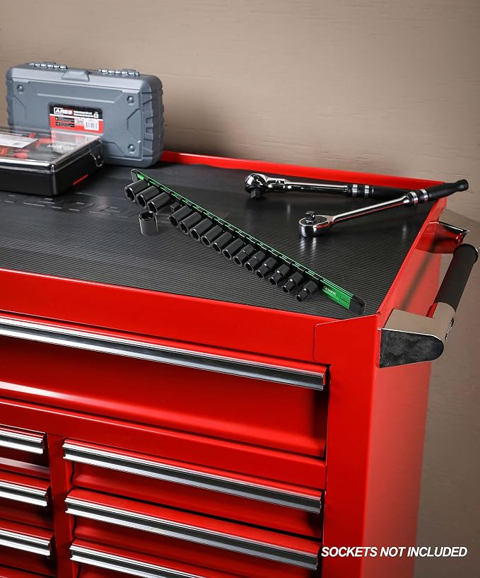 ARES 60047 3/8-In Green Socket Rail | Part No. 60047; Store up to 16 Sockets and Keep Your Tool Box Organized