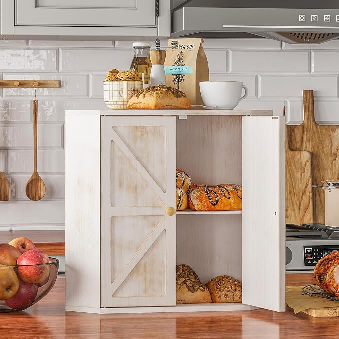 Trironsun Corner Bread Box for Kitchen Counter Double Layer Bamboo Bread Storage Container Large Capacity Bread Storage Bin Farmhouse Breadbox Organizer