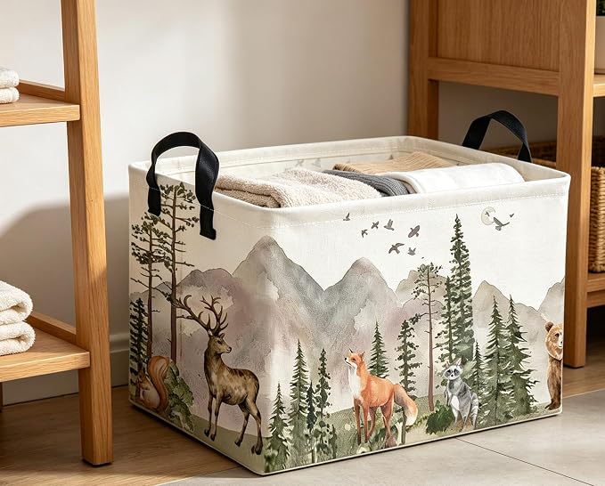 Rectangle Kids Baskets Animal Basket Cute Storage Bin Fish Box for Room Decor Gift Basket(Tree animal)