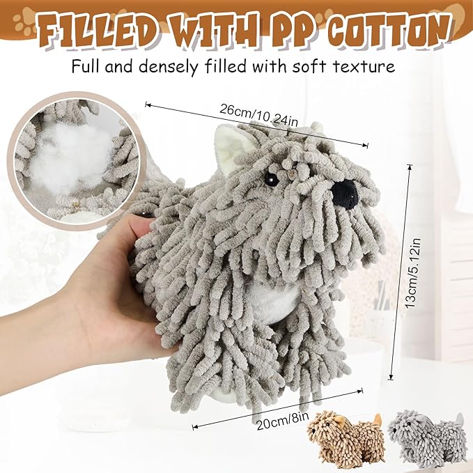 Tegeme 2 Pcs Chenille Dog Hand Towel Fuzzy Dog Towel Absorbent Microfiber Soft for Bathroom Kitchen Washstand (Grey Brown)