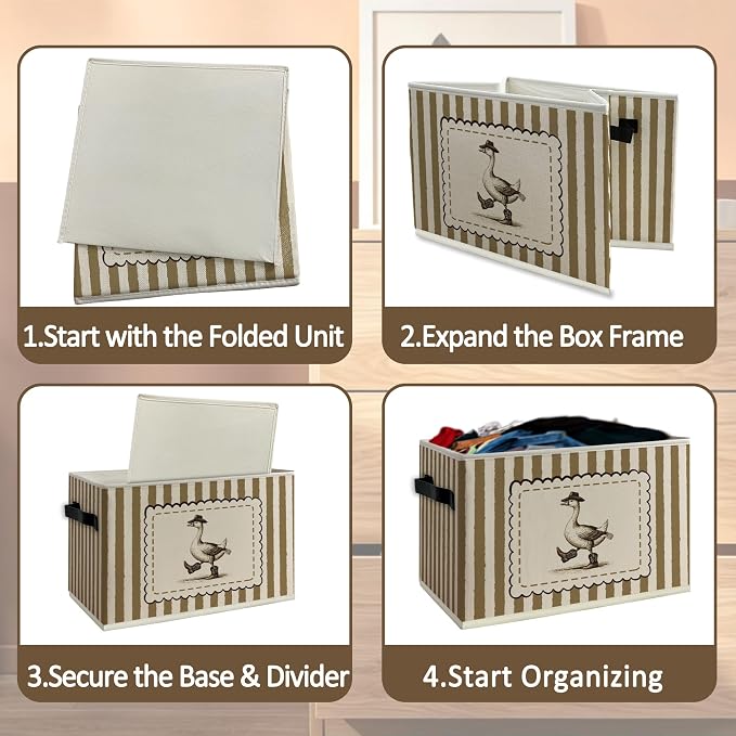 Western Cowboy Goose Nursery Cube Storage Bins with Handles, Farm Animal Nursery Collapsible Fabric Storage Basket Boxes Books Clothes Organizer for Kids Boys Room Bedroom Bathroom