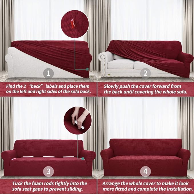 YEMYHOM Couch Cover Latest Jacquard Design High Stretch Sofa Chair Covers for Living Room, Pet Dog Cat Proof Armchair Slipcover Non Slip Magic Elastic Furniture Protector (Small, Christmas Wine Red)