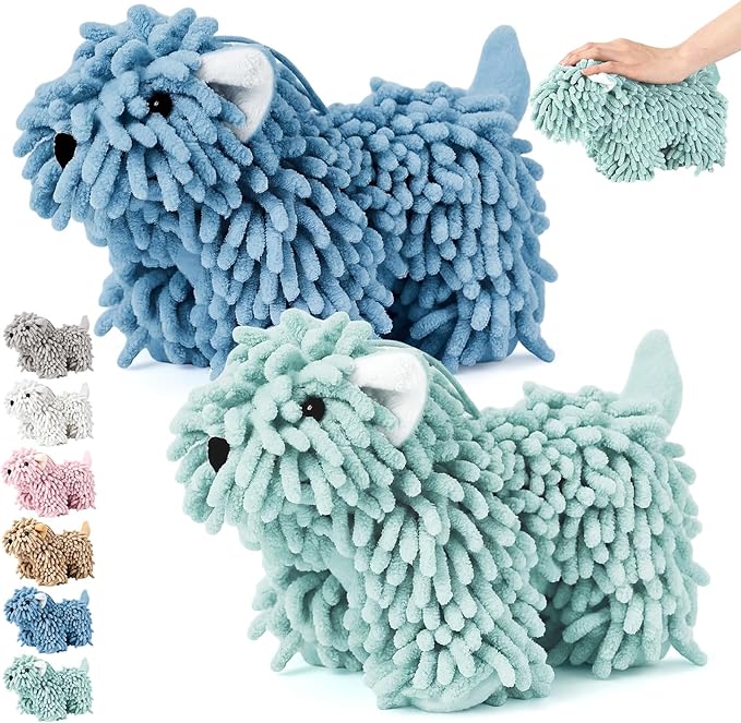 Tegeme 2 Pcs Chenille Dog Hand Towel Fuzzy Dog Towel Absorbent Microfiber Soft for Bathroom Kitchen Washstand (Green Blue)