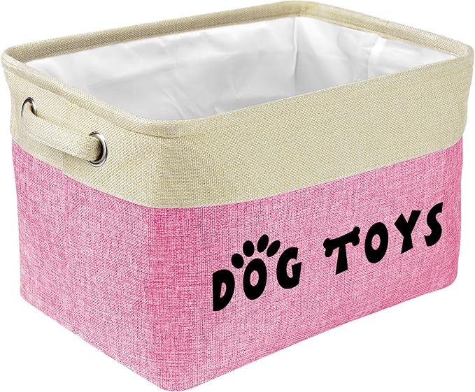 PET ARTIST Dog Toy Basket, Large Collapsible, Pink, M: 15"x11"x9" | Dog Toy Bin Box, Comfortable Handles, Large Pet Toy Storage Organizer, For Accessories, Toys, Coat & Clothing, Blanket Leash