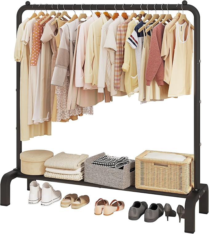 Garment Rack Clothing Clothes Rack for Clothes Organizing Black | Metal 43.3 Inches Garment Rack Clothing Clothes Rack with Bottom Shelf for Hanging Clothes Coats Skirts Shirts Sweaters Black