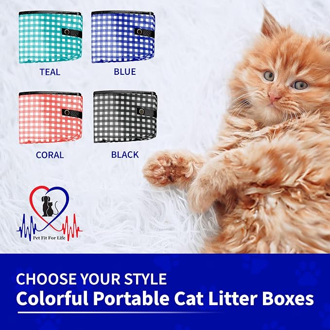 Pet Fit For Life Vibrant Collapsible Travel Cat Litter Box 16"x12"x5" Black | Portable, Foldable Pop-Up Litter Box with Bonus Water Bowl. Folds Flat for Compact Storage During Travel and Camping.