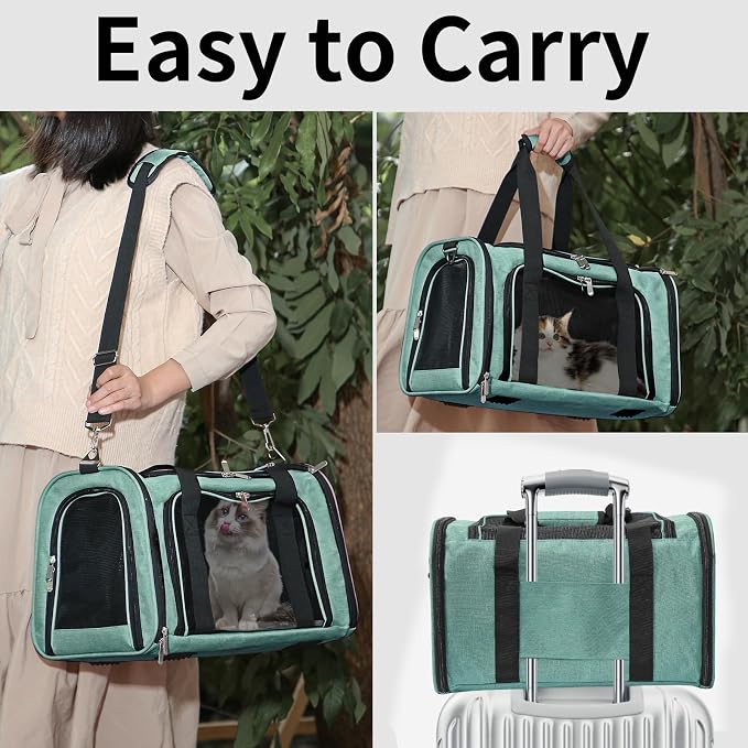 Soft-Sided Cat/Dog/Pet Carrier, Collapsible Pets Travel Carriers | For Big Cats/Small Dogs with Shoulder Strap & Removable Mat, Mesh Puppy Carry Bag,Up to 25 Lbs,TSA Airline Approved-Turquoise