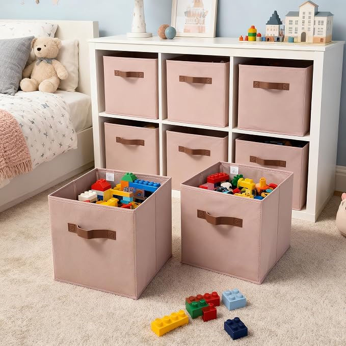 GRANNY SAYS Cube Storage Bins, 11 Inch Cube Organizer, Dusty Pink, 6-Pack | Collapsible Storage Boxes with Thickened Base Plate, Sturdy Handles, Decorative Baskets for Shelves, Closet