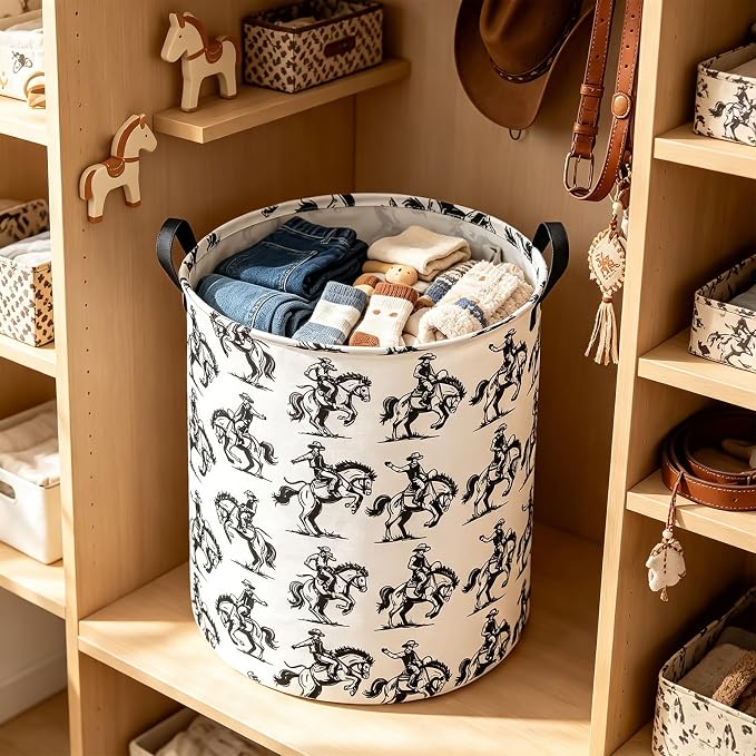 Western Cowboy Storage Bin Foldable Nursery Basket Cowboy | Foldable with Waterproof PE Coating Organizer Bin for Kids Boys and Girls,Office,Bedroom,Clothes