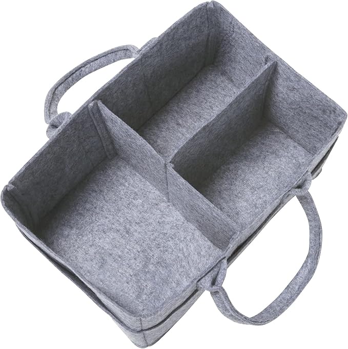 Sammy & Lou Collapsible Light Gray Felt Storage Caddy, Divided Design To Keep Diapers, Wipes And Changing Items Organized, Two Handles, 11.5"D x 6"W x 8"H