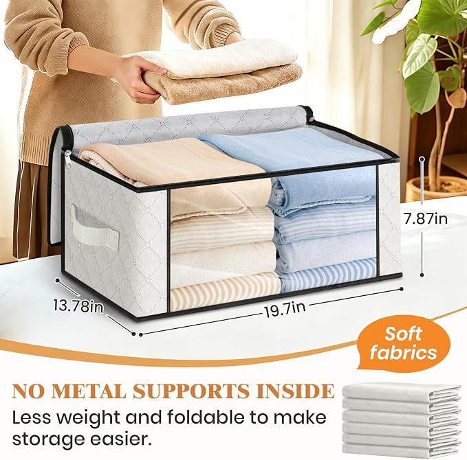 35L Closet Organizers, Foldable Under Bed Storage Containers | Storage Bags with Zippers,Window and Handles for Organizing Bedroom, Closet, Clothing,Organization with Handle