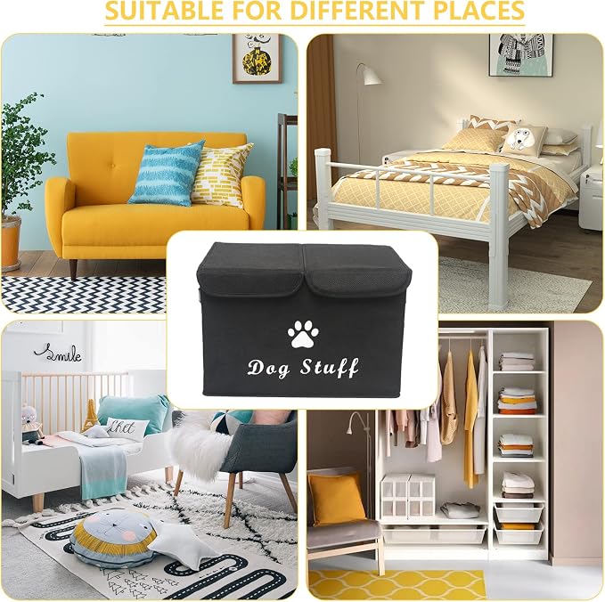 Morezi Large Dog Toy Storage Box with Lid Basket Organizer - Perfect Collapsible Bin for Living Room, Playroom, Closet, Home Organization - Dog - Black