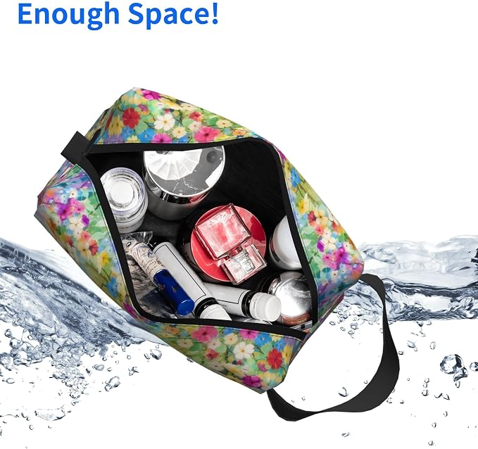 Bright Flowers Makeup Bag Watercolor Floral Cosmetic Bag | 600D Oxford Fabric, Shockproof Foam Padded, Travel Cosmetic Organizer, For Gym & Daily Use, 10x6.2x4.9 Inch