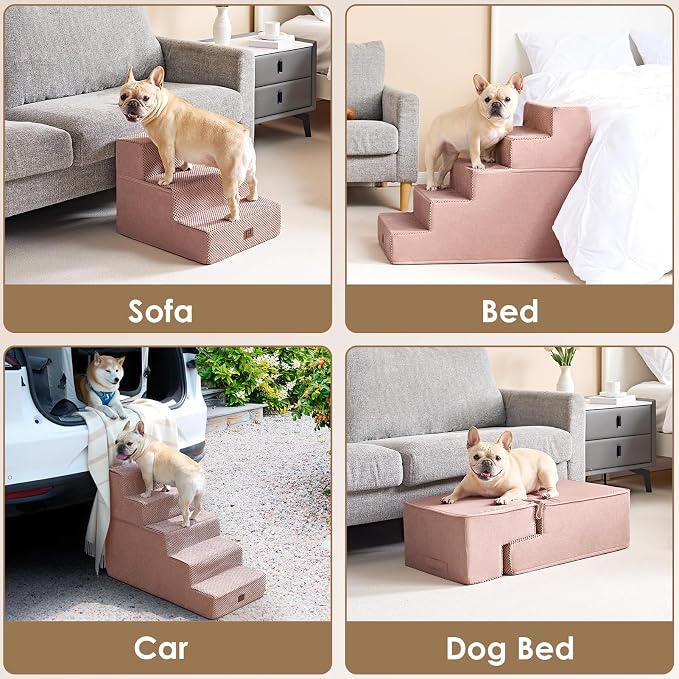 EHEYCIGA Dog Stairs for Bed 18" H, 4-Step Dog Steps for High Bed, Pink | Pet Steps for Small Dogs and Cats, Non-Slip Balanced Pet Ramp Indoor