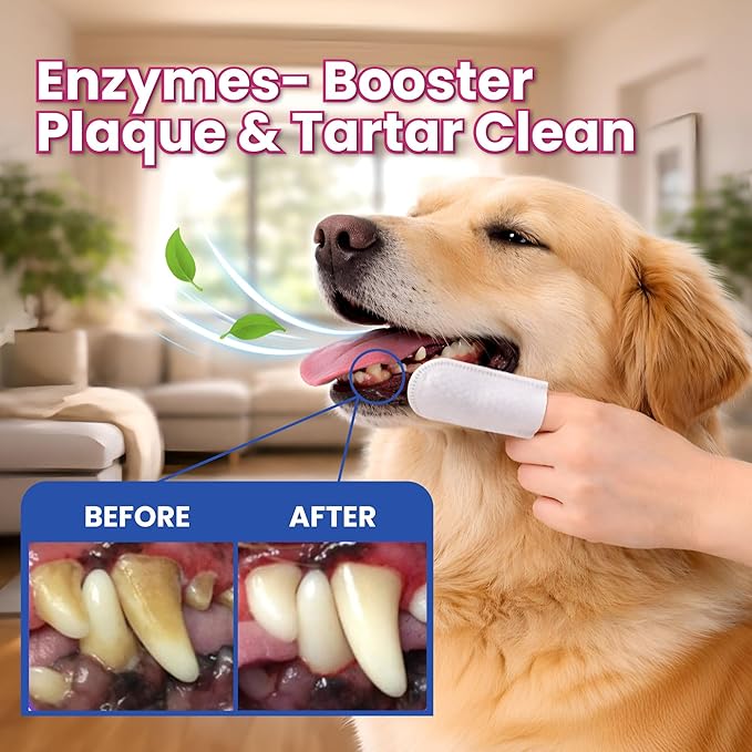 Pet Dental Finger Wipes - Natural Ingredients, Easy to Use Dog Teeth Cleaning Wipes for Effective Dog Teeth Cleaning - Ideal Dog Dental Wipes for Optimal Oral Hygiene (Peanut Butter)