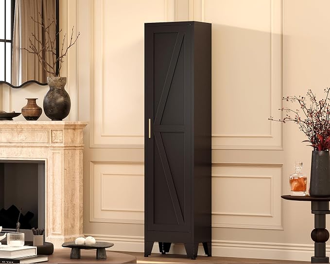 67" H Broom Closet Storage Cabinet,Mop Closet,Metal Narrow Bathroom Cabinet,Utility Cleaning Cabinets