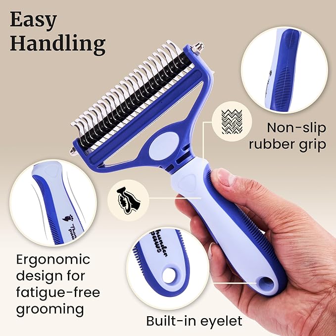 2-in-1 Deshedding Brush and Dematting Rake for Dogs – Double Coat Undercoat Grooming Tool for Medium to Large Breeds, Reduces Shedding by Up to 95%