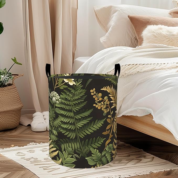 Floral Botanical Laundry Basket, Oxford Cloth Vintage Rustic Dirty Clothes Collapsible Hamper for Room Decor, Flower Plant Print Gifts Toy Organizer 19.7 * 15.7 Inch for Bedroom Bathroom Dorm