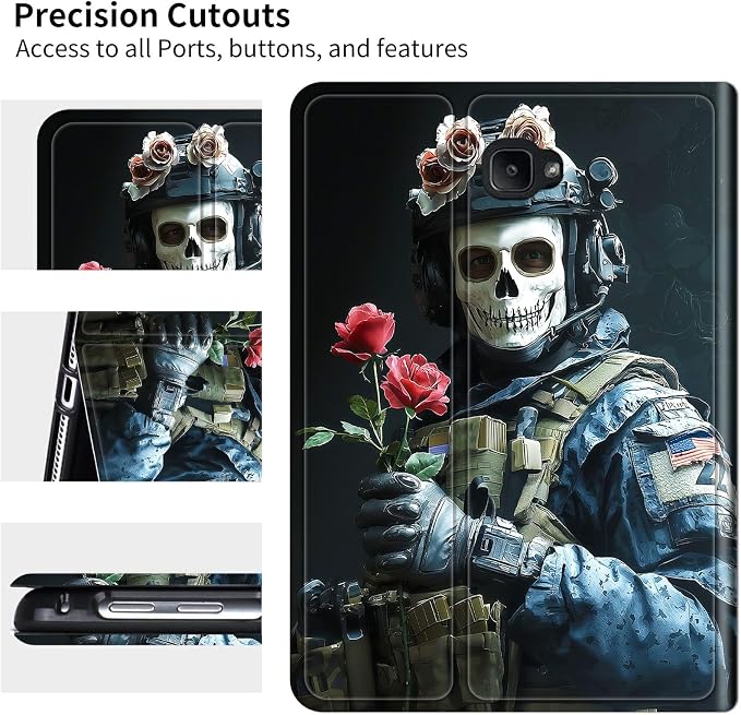 for Samsung Galaxy Tab A 10.1" 2016 SM-T580/T585/T587 Case | Slim Leather Smart Cover with Multi-Angle Anti-Slip Stand [Auto Wake/Sleep] Shell for Women Men - Skull Man Flower