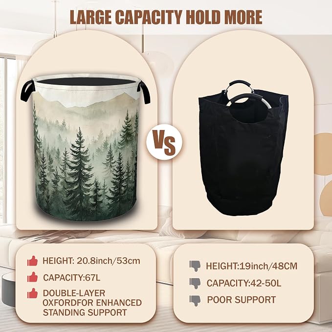 Misty Forest Landscape Laundry Basket,Waterproof Foldable Laundry Hamper,Dirty Clothes Basket, Linen Bin Storage Organizer Collection 16" x 20.8"
