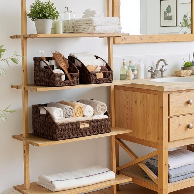 GRANNY SAYS Wicker Baskets for Organizing, Waterproof Basket for Shelves | Wicker Storage Baskets for Pantry, Open Front Basket for Shelves, Kitchen Storage Baskets, Decorative Basket for Home Decor