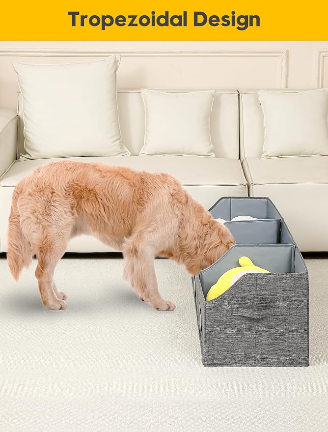 Qozary Large Dog Toy Basket with Diy Tag - Collapsible Dog Toy Bin, Fabric Personalized Storage Box, Trapezoid Storage and Organizer for Pet Supplies (Gray, Extra Large 47"x13.4")