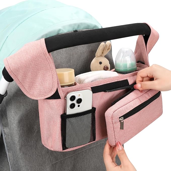 Accmor Universal Stroller Organizer with Insulated Cup Holder Detachable Phone Bag and Shoulder Strap,Stroller Bag Caddy Organizer for Uppababy, Baby Jogger, Britax Strollers