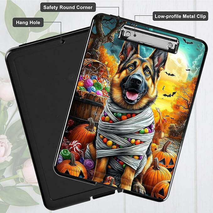 Heavy Duty Storage Clipboard, Slim Nursing Clipboard with Internal Pen Case, Portable File Organizer Case for A4 Letter Size Paper Office Medical Professionals, Pumpkin Puppy