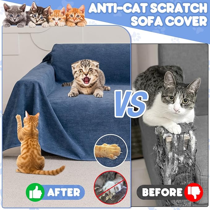 Loiion Cat Scratch Proof Furniture Protector Waterproof Sofa Cover 134"x71" | Pet-Friendly Couch Protector, Anti-Scratch & Anti-Slip Sofa Cover For Cats Dogs Kids, Machine Washable