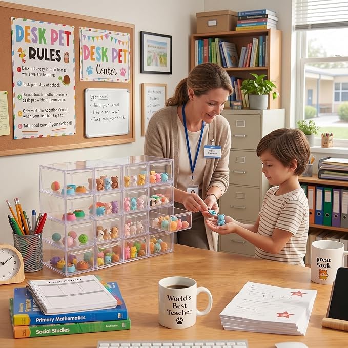 Fumete 2 Pack Classroom Desk Pet Adoption Container Desk Pet Habitats Center Boxes and Signs for Elementary Preschool Decorations Classroom Teacher Management Strategy Supplies for Prize Game Reward