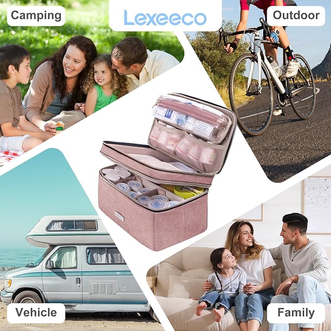Lexeeco Travel Medicine Pill Bottle Organizer Bag with Portable Small Pouch | Medication Case with Lockable Zipper for Pill,Vitamin,Medicine Storage Box for College Dorm Student,Home,First Aid Bag Empty