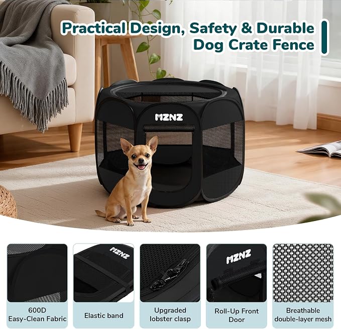 Dog Cat Small Animal Puppy Playpen Crate, Small, Whole Black | Portable Pop Up Pet Cage Enclosure Tent Kennel Indoor Outdoor with Carrying Case, No Assembly, Camping Use