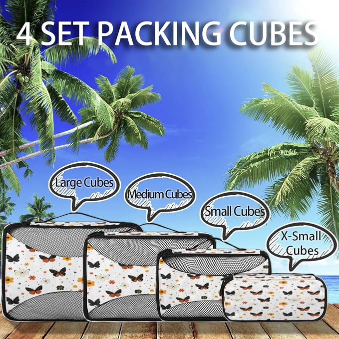Packing Cubes for Travel, Spring Flowers Butterfly Travel Luggage Packing Organizers for Women Men, Large Custom Toiletries Bag for Clothes Shoes, Floral Butterfly