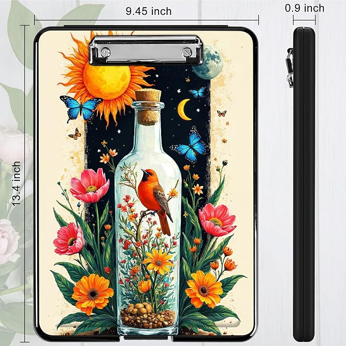Heavy Duty Storage Clipboard, Slim Nursing Clipboard with Internal Pen Case, Portable File Organizer Case for A4 Letter Size Paper Office Medical Professionals, Drift Bottle Flowers