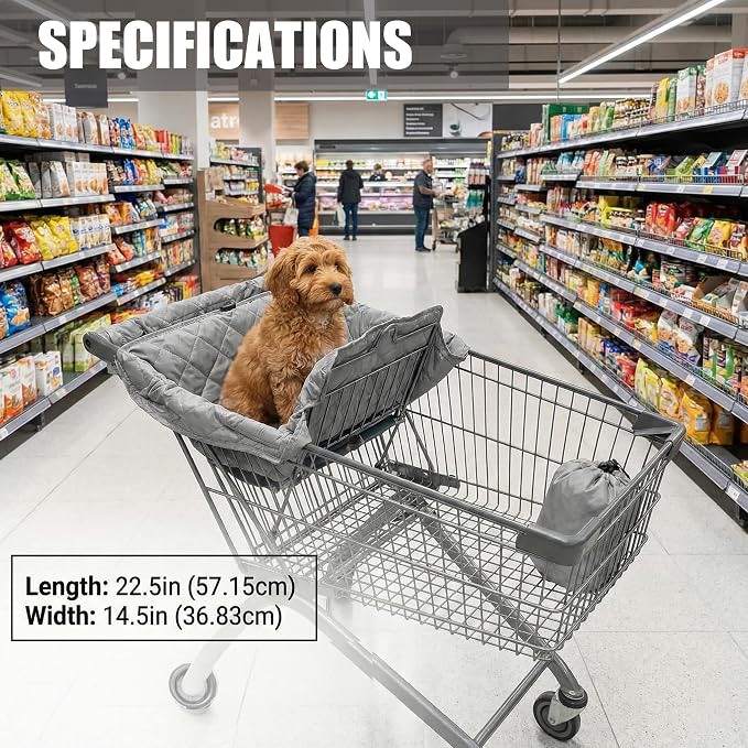 Pet Shopping Cart Cover for Dogs Cats: Soft Breathable Grocery Cart Cover | Hammock, Seat Cushion & High Chair Cover With Storage Pouch, Easy to Attach, Remove & Clean, Machine Washable & Portable