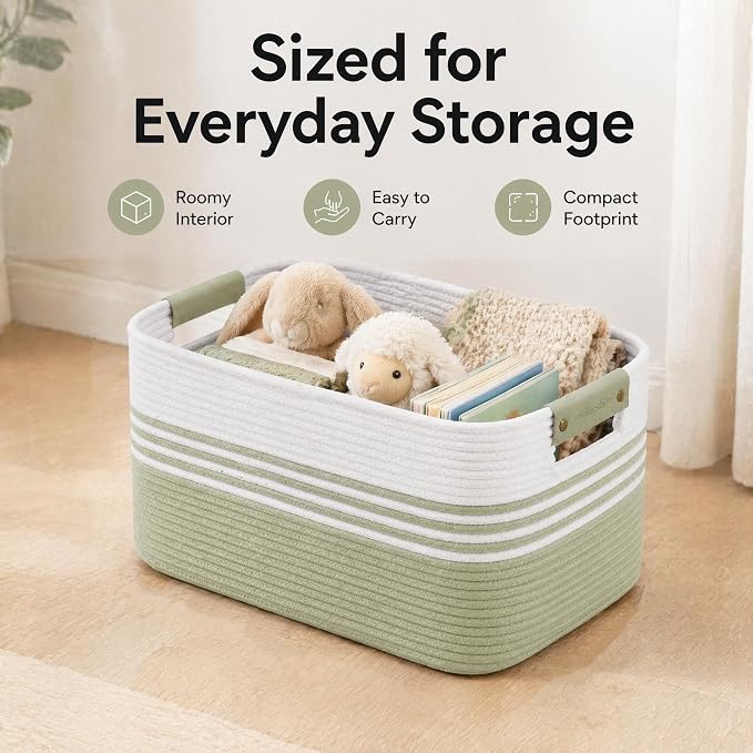 22.8GAL Xl Extra Large Laundry Basket for Bathroom, Dorm Dirty Clothes, Sturdy Portable Aesthetic Boho Cute Woven Storage Shoes Blanket Baskets for Living Room Decor Girls Boys Pets Toys White Green