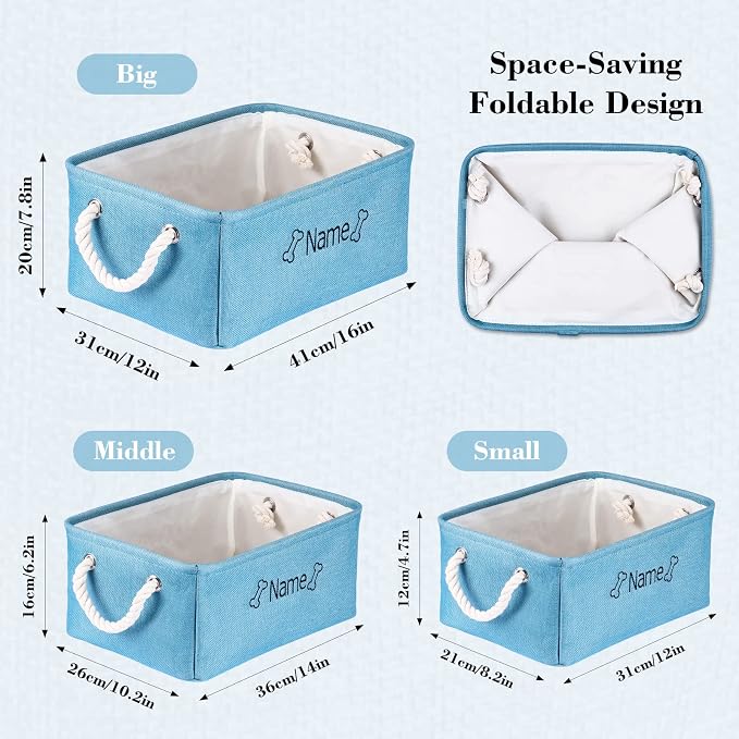 Dog Toy Storage Basket/Bin with Personalized Embroidered Pet Name - Collapsible Pet Storage Bins Rectangle Organizer Basket for Dog Toys, Clothing, Blankets, Food & Accessories (large, Pink)