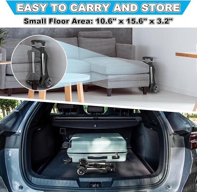 Vsaikeo Small Folding Hand Truck Dolly with 2 Wheels, Foldable Luggage Cart | Lightweight Aluminum Collapsible Cart Portable Dolly for Airport Travel Moving Use