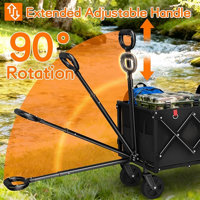 Extra Long Wagons Carts Foldable, 360LBS Heavy Duty Collapsible Wagon with Wheels, Folding Wagon Portable Utility Cart for Groceries, Shopping, Camping, Sports