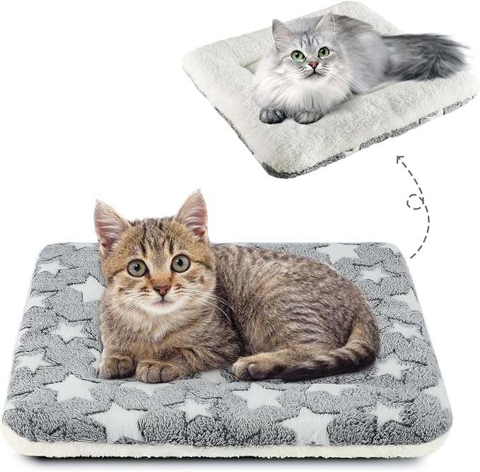 Mora Pets Cat Bed Ultra Soft Dog Crate Pad Star Print 14 x 17.5 inch Grey | Washable Crate Mat for Small Dogs and Indoor Cats, Reversible Fleece Dog Kennel Pad, Flat Pet Bed, Cat Carrier Mat