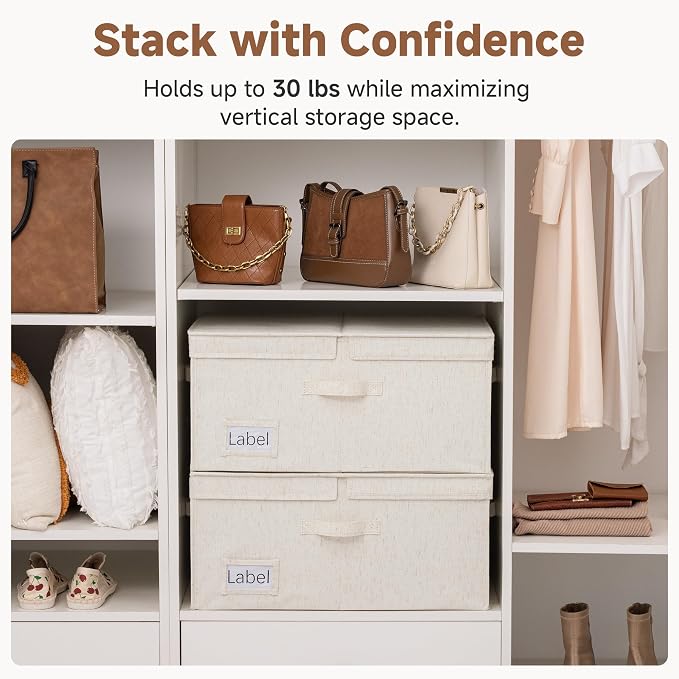 StorageWorks 55L Extra Large Fabric Storage Bins with Lid, Foldable Closet Organizer Boxes with Label and Handles, Decorative Storage Baskets for Clothing and Blankets, Natural Weave, 2-Pack