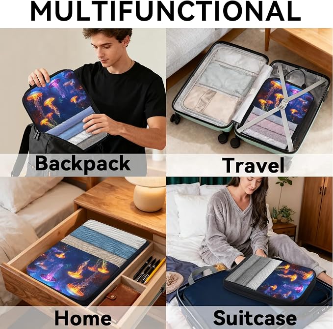 Jellyfish 6 Set Compression Packing Cubes Ocean Animal Expandable Packing Organizer for Travel Accessories Luggage Suitcase Bag