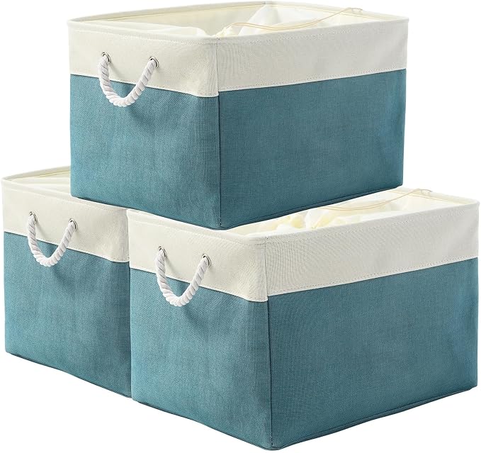 Storage Bin for Shelves - Extra Jumbo 3 Pack 20.5L×15.7W×13.8H Storage Basket for Organizing, Fabrin Storage cubes with Drawstring Cover for Living Room Bedroom Decor Closet（White & Green