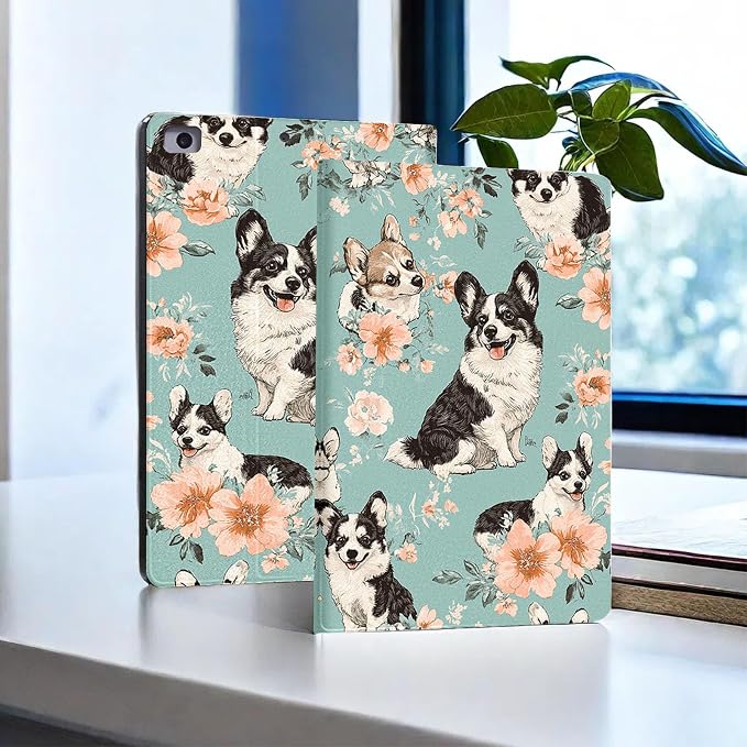 for Microsoft Surface Pro X/Pro X Plus-13 2019/2020/2021/2024 Tablet Case,Auto Wake/Sleep,Adjustable Stand Protective Cover - Corgi Floral