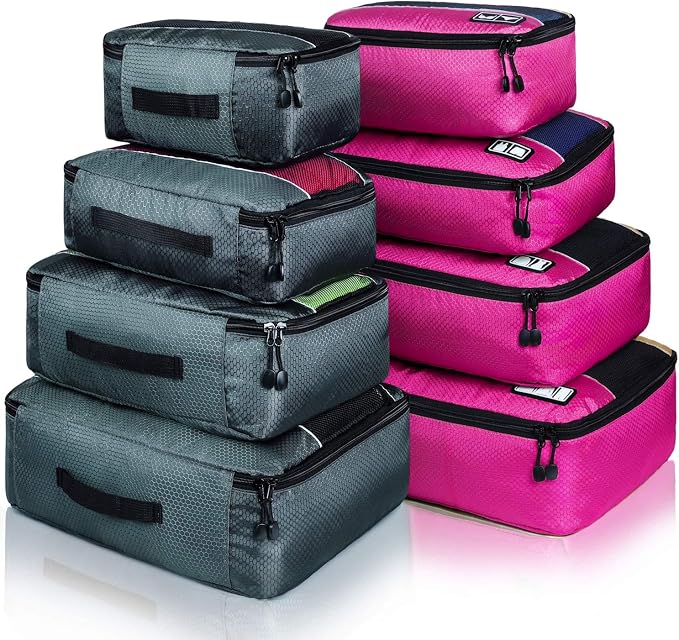Packing Cubes large Luggage Organizers Bags For Travel Organizing Clothes | Mixed Color 8 Set Suitable family or two-person trips; breathable mesh make easy to sort; durable and convenient to store