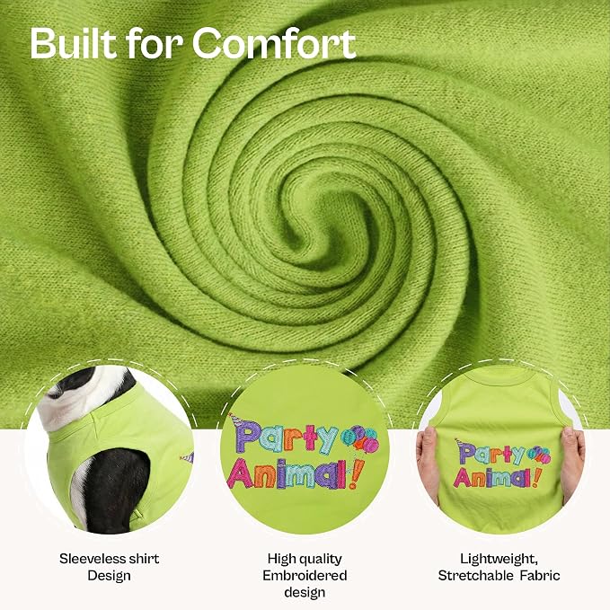 Parisian Pet Dog Shirt – 100% Cotton Shirts for Small Dogs – Sleeveless Puppy Clothes – Lightweight Party Animal Dog Apparel – Breathable Clothes for Dogs - Stretchy Pet T Shirts