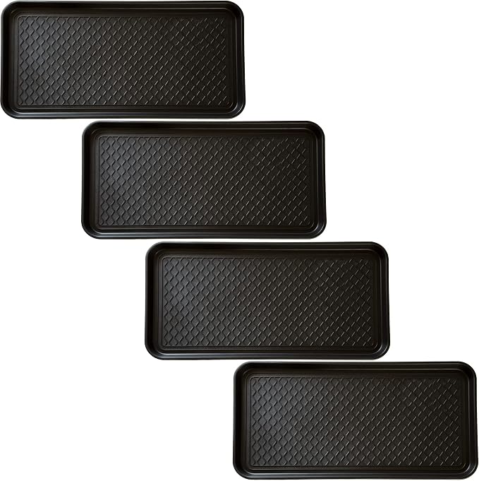 All Weather Boot Tray Set - Set of 4 Large Water-Resistant Plastic Utility Shoe Mats for Indoor and Outdoor Use in All Seasons by Stalwart (Black)